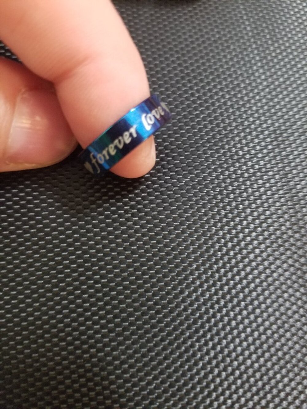 "<3 forever love <3" Electric Blue Ring